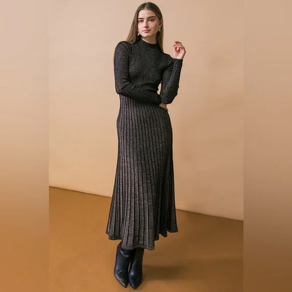 Black Metallic Knit Sweater Dress - Picture 3 of 5